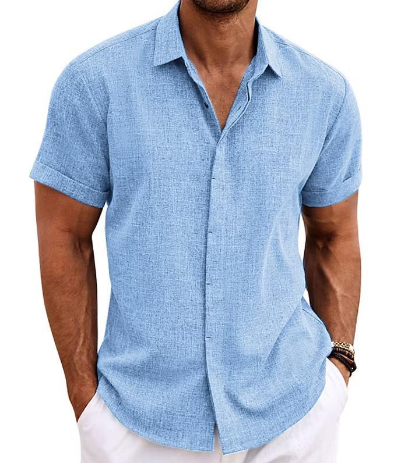 NOUVEAU RICHE Herren Kurzarmhemd Stoff Freizeit Und Sommer Vielseitig Hellblau