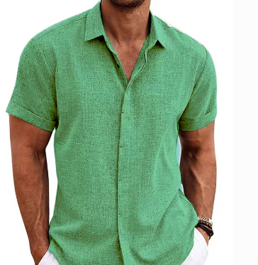 NOUVEAU RICHE Herren Kurzarmhemd Stoff Freizeit Und Sommer Vielseitig Wiesengrün
