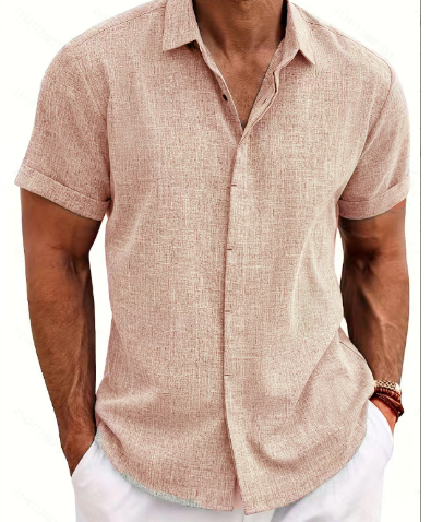 NOUVEAU RICHE Herren Kurzarmhemd Stoff Freizeit Und Sommer Vielseitig Sandfarben
