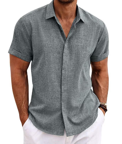 NOUVEAU RICHE Herren Kurzarmhemd Stoff Freizeit Und Sommer Vielseitig Dunkelgrau