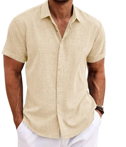 NOUVEAU RICHE Herren Kurzarmhemd Stoff Freizeit Und Sommer Vielseitig Aprikosen-Gelb