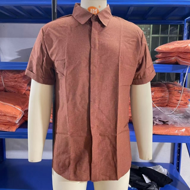 NOUVEAU RICHE Herren Kurzarmhemd Stoff Freizeit Und Sommer Vielseitig Rostrot