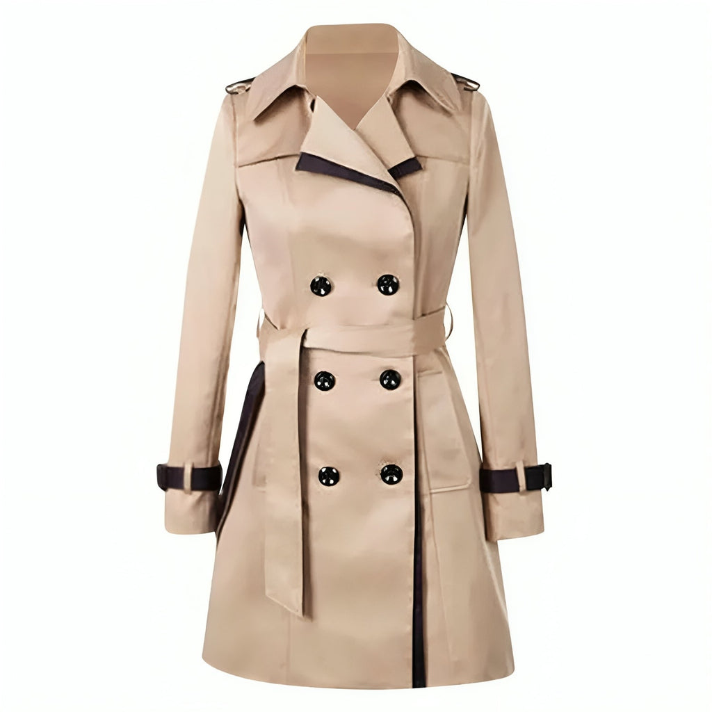 NOUVEAU RICHE Damen Trenchcoat Lang mit Wickel und Knöpfen Schwarz Khaki