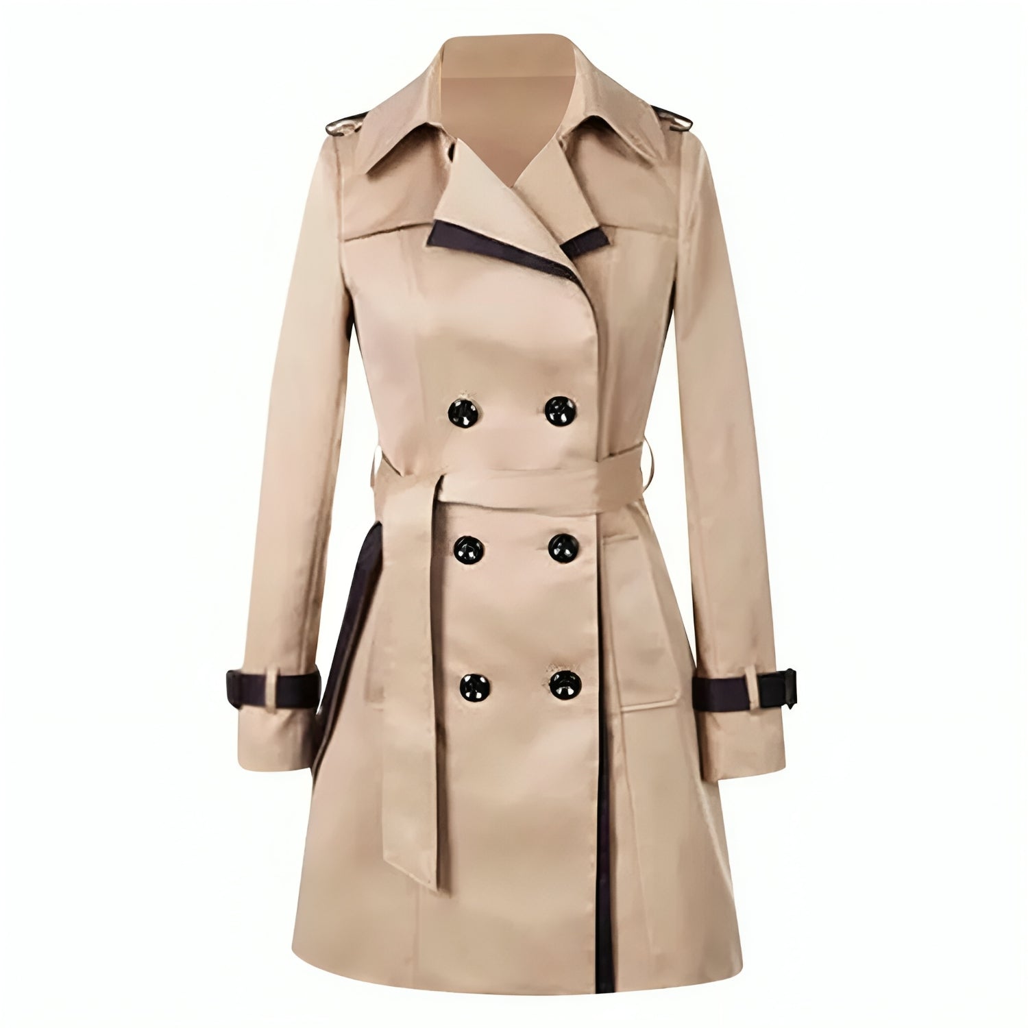 NOUVEAU RICHE Damen Trenchcoat Lang mit Wickel und Knöpfen Schwarz Khaki