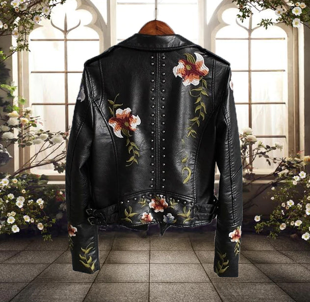 NOUVEAU RICHE Damen Bikerjacke Blumenmuster Freizeitlook Kontrast