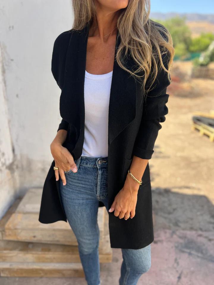 NOUVEAU RICHE Lässiger langer Cardigan – Lange Strickjacke Damen aus weichem, atmungsaktivem Stoff, 4 Farben, S–3XL – Mechi