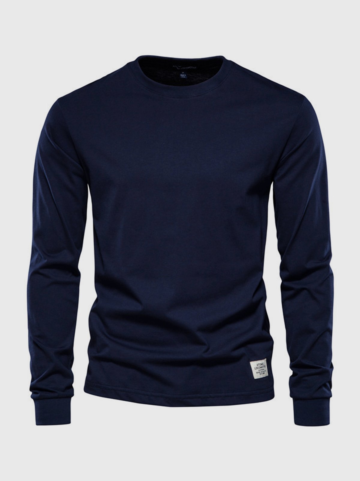 NOUVEAU RICHE Herren Baumwoll-Langarmshirt mit Rundhalsausschnitt Dunkelblau