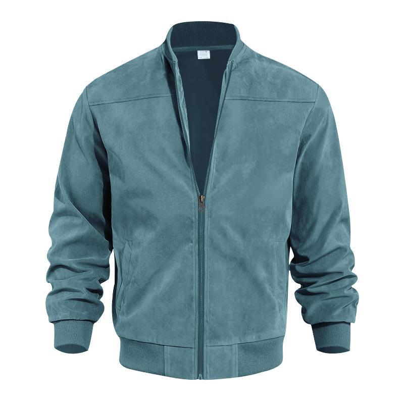 NOUVEAU RICHE Vintage Wildlederjacke für Herren mit Stehkragen für stilvolle Freizeitoutfits und besonderen Anlässe Hellblau