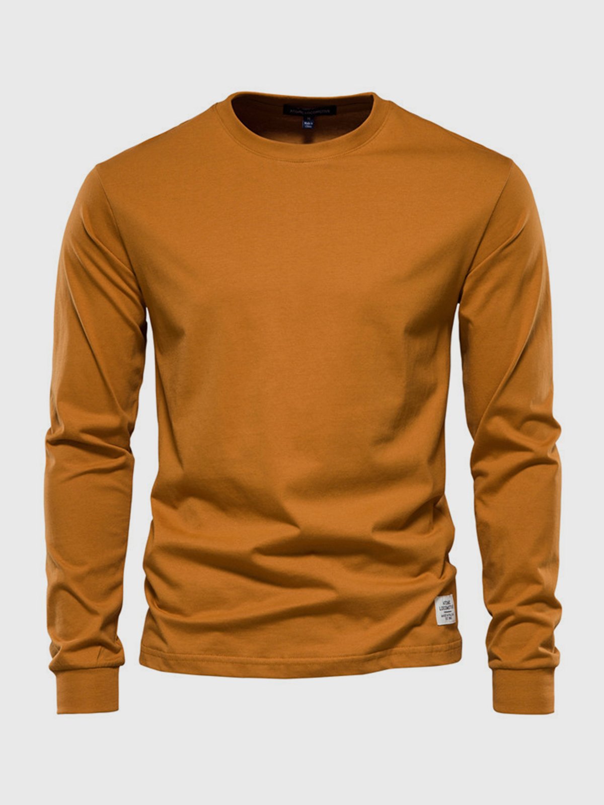NOUVEAU RICHE Herren Baumwoll-Langarmshirt mit Rundhalsausschnitt Senf Gelb
