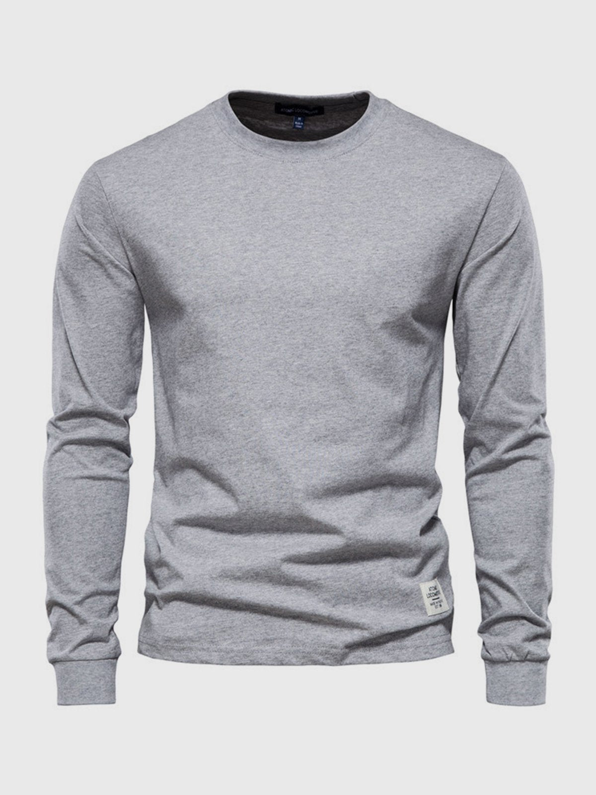 NOUVEAU RICHE Herren Baumwoll-Langarmshirt mit Rundhalsausschnitt Hellgrau