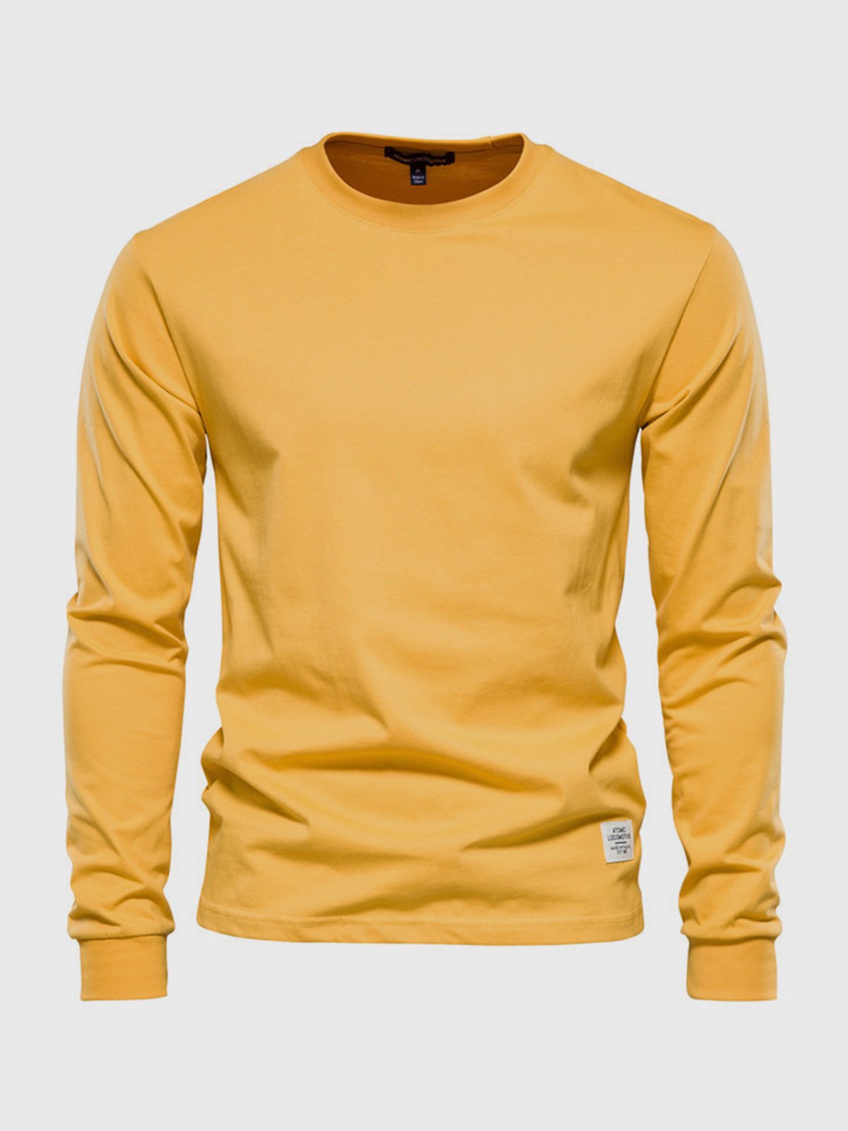 NOUVEAU RICHE Herren Baumwoll-Langarmshirt mit Rundhalsausschnitt Gelb