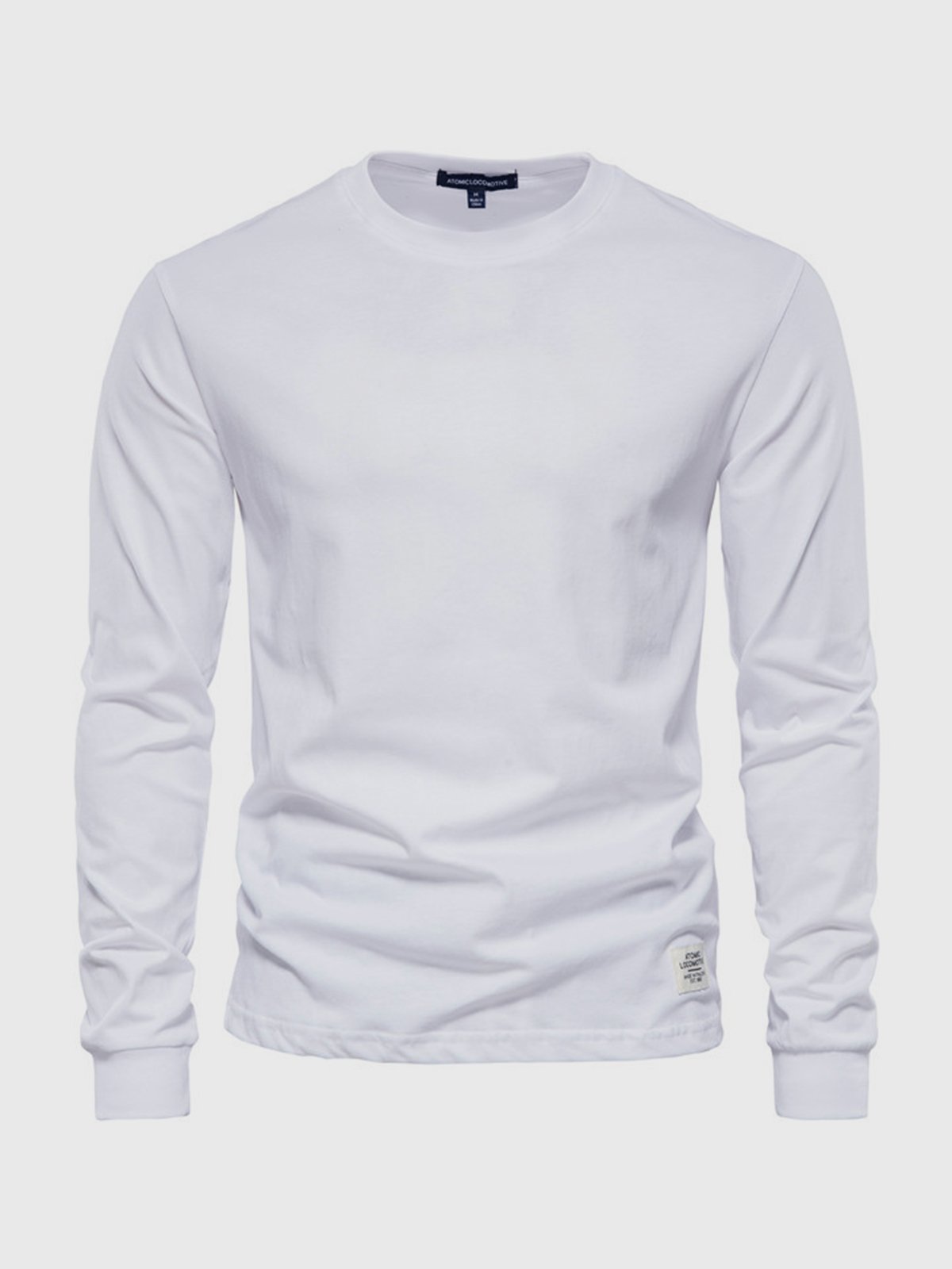 NOUVEAU RICHE Herren Baumwoll-Langarmshirt mit Rundhalsausschnitt Weiß