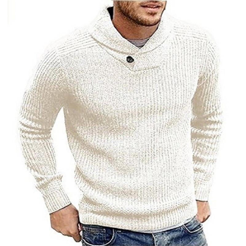 NOUVEAU RICHE Pullover Herren Einfarbiger Strick Hochwertiges Material Weiß