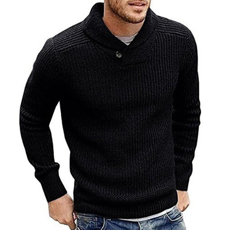 NOUVEAU RICHE Pullover Herren Einfarbiger Strick Hochwertiges Material Schwarz