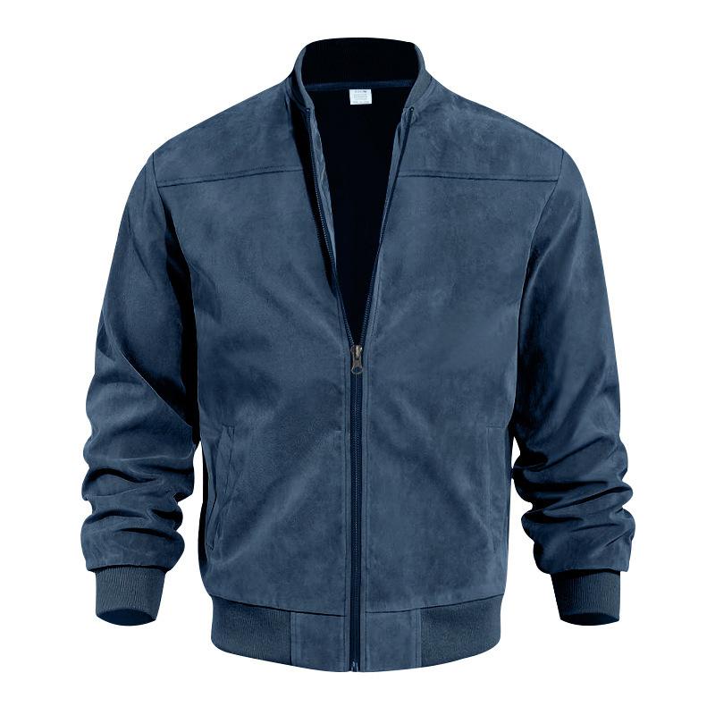 NOUVEAU RICHE Vintage Wildlederjacke für Herren mit Stehkragen für stilvolle Freizeitoutfits und besonderen Anlässe Dunkelblau
