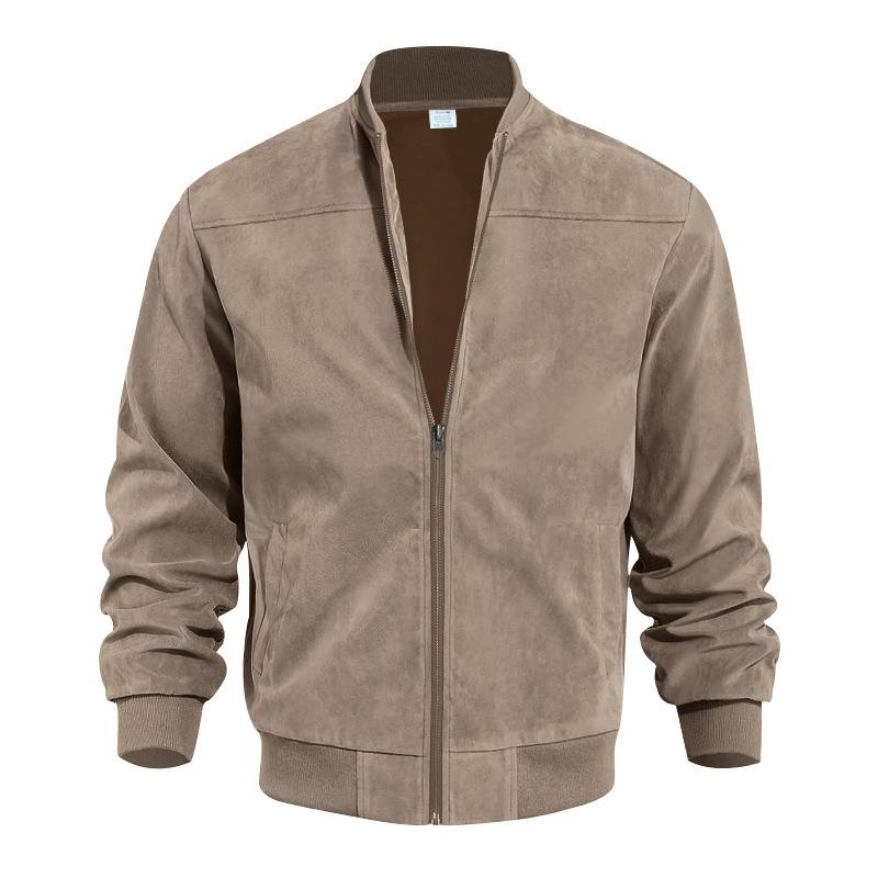 NOUVEAU RICHE Vintage Wildlederjacke für Herren mit Stehkragen für stilvolle Freizeitoutfits und besonderen Anlässe Braun