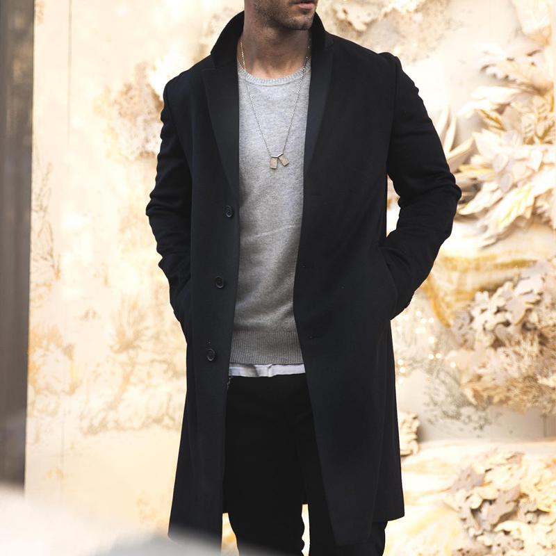 NOUVEAU RICHE Einreiher-Trenchcoat für Herren aus hochwertigem Material – eleganter Stil für jede Gelegenheit Schwarz