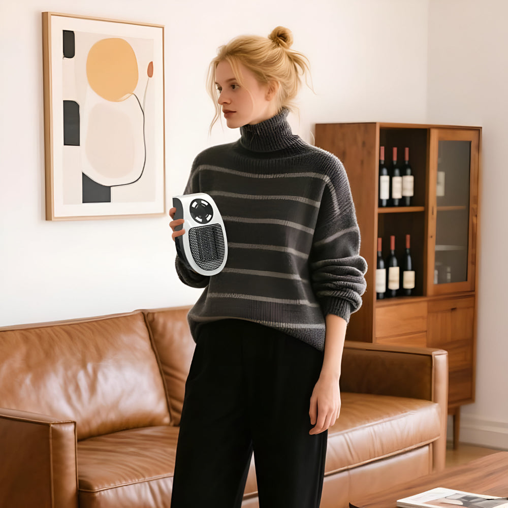 NOUVEAU RICHE Steckdosen Heizlüfter 350W – Mini Keramik Heizung mit Thermostat, Timer 1-12 Std. & LED-Display, für Bad & Büro