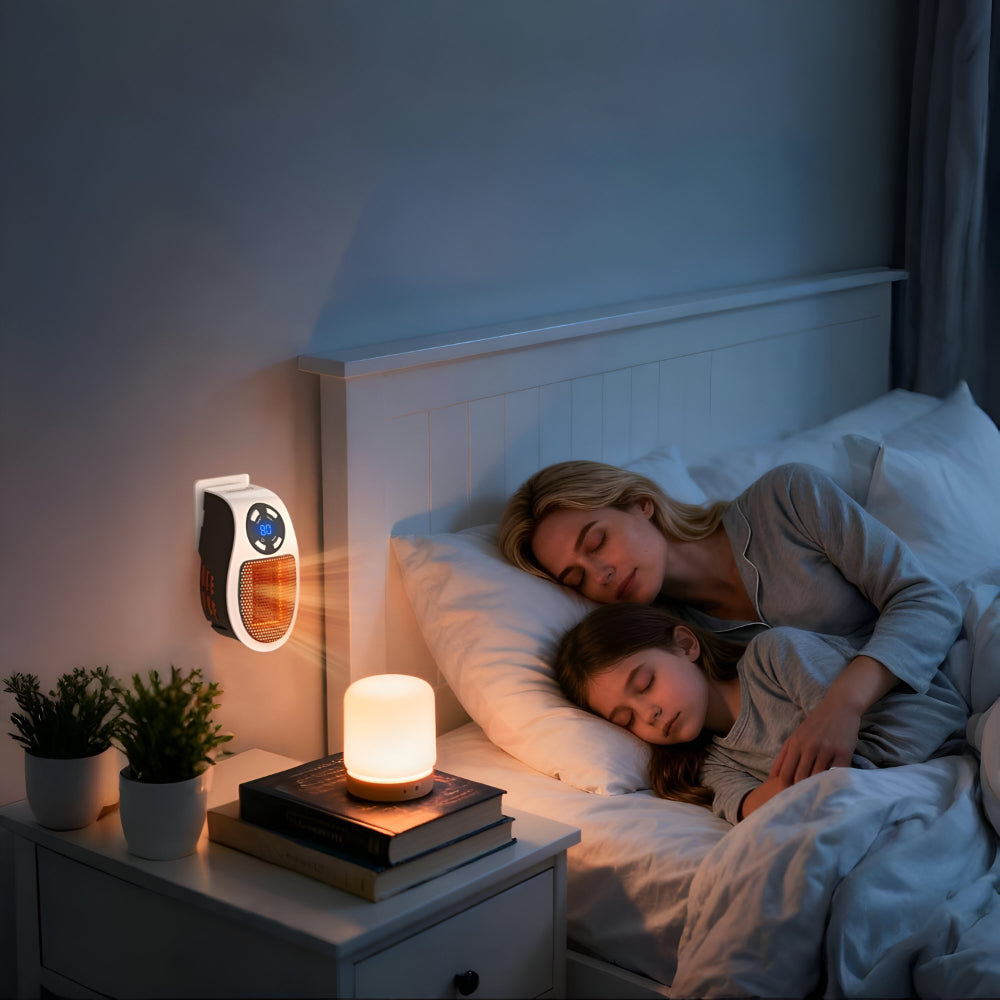 NOUVEAU RICHE Steckdosen Heizlüfter 350W – Mini Keramik Heizung mit Thermostat, Timer 1-12 Std. & LED-Display, für Bad & Büro