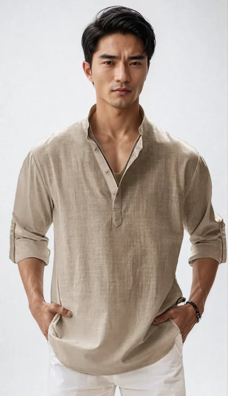 NOUVEAU RICHE Leinenhemd Für Herren Sommerlich Modern Leicht Luftig Braun