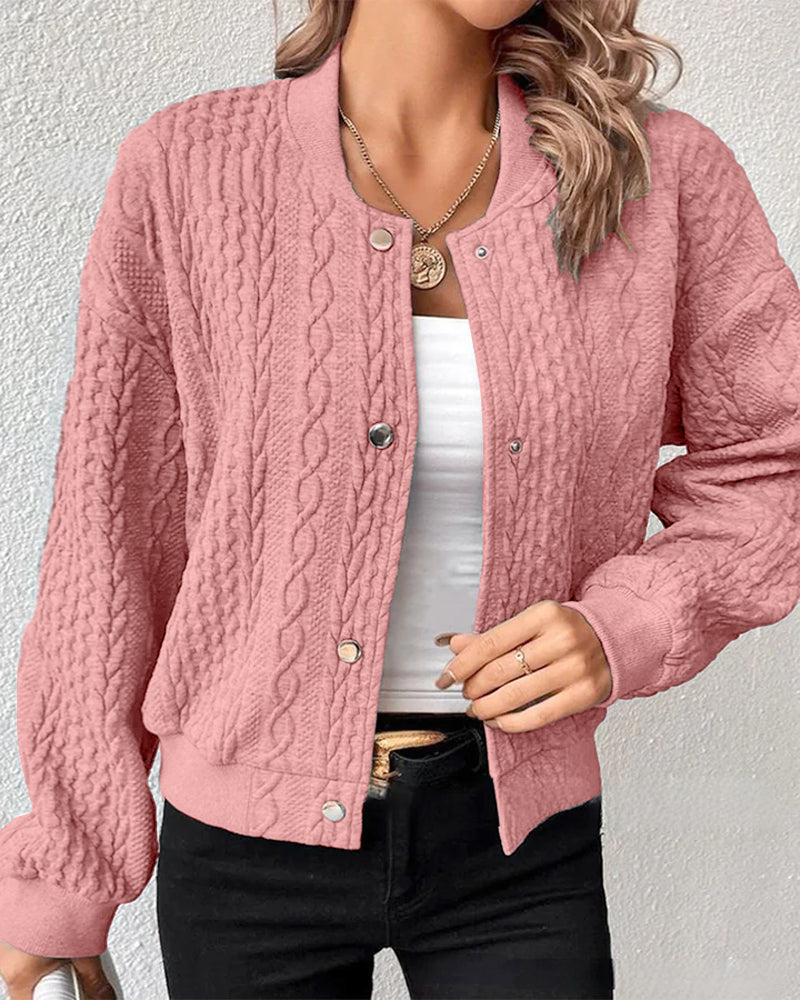 NOUVEAU RICHE Gemütliche gemusterte Strickjacke – Damen Cardigan mit Muster & Druckknöpfen, atmungsaktiv, S–3XL – Isana Rosa
