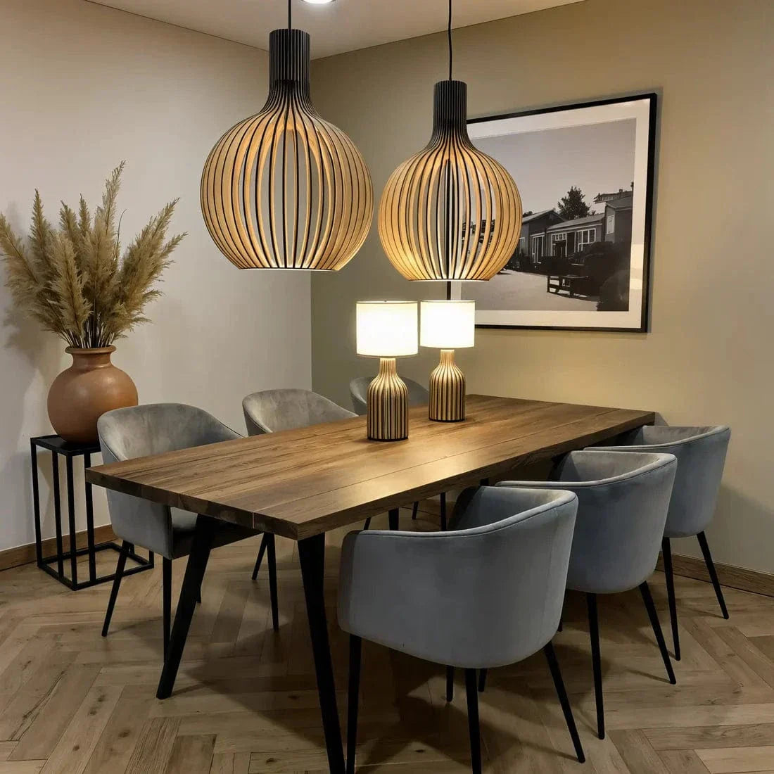 NOUVEAU RICHE Pendelleuchte aus Holz Verstellbar Vintage LED Beleuchtung