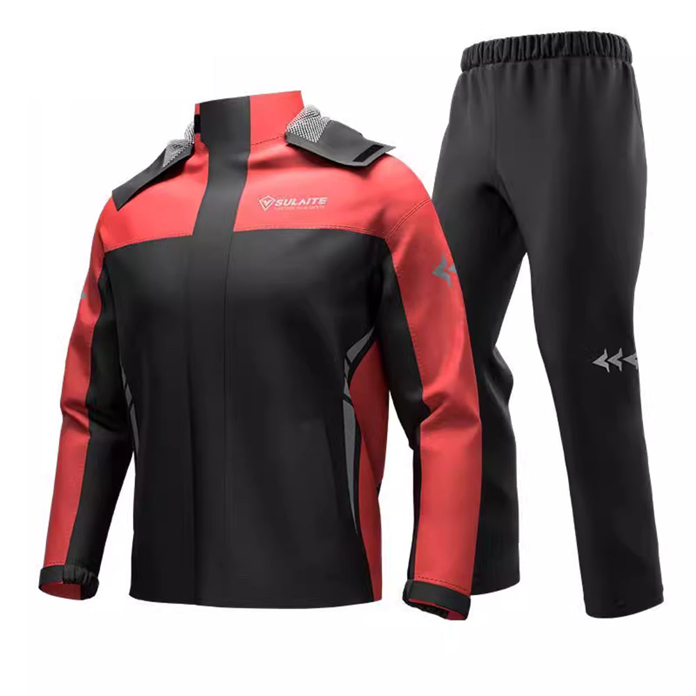 NOUVEAU RICHE Wasserdichter Outdoor-Regenanzug – Leichte Regenjacke & Regenhose für Wandern, Velo & Camping, M–3XL – Marmari Schwarz Rot