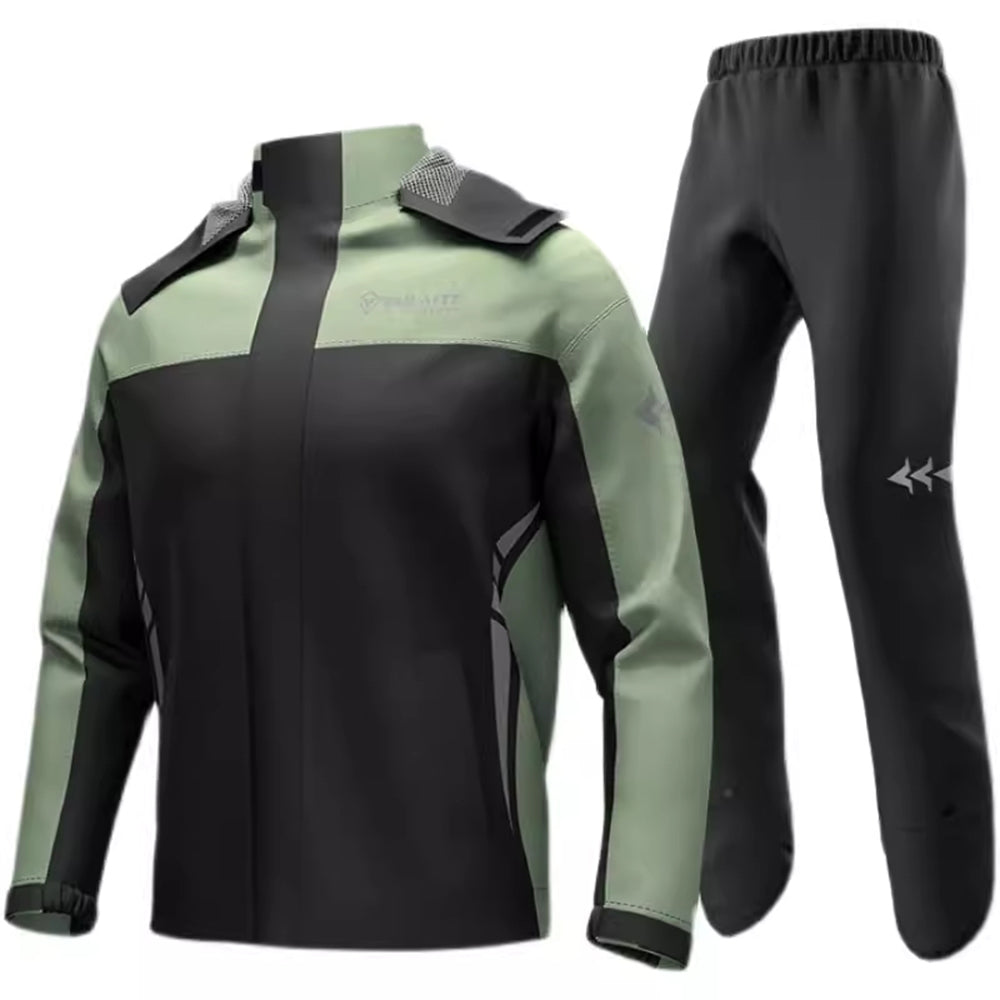 NOUVEAU RICHE Wasserdichter Outdoor-Regenanzug – Leichte Regenjacke & Regenhose für Wandern, Velo & Camping, M–3XL – Marmari Schwarz Grün