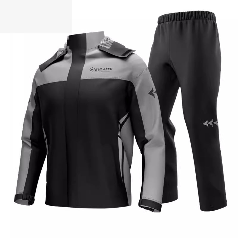 NOUVEAU RICHE Wasserdichter Outdoor-Regenanzug – Leichte Regenjacke & Regenhose für Wandern, Velo & Camping, M–3XL – Marmari Schwarz Grau