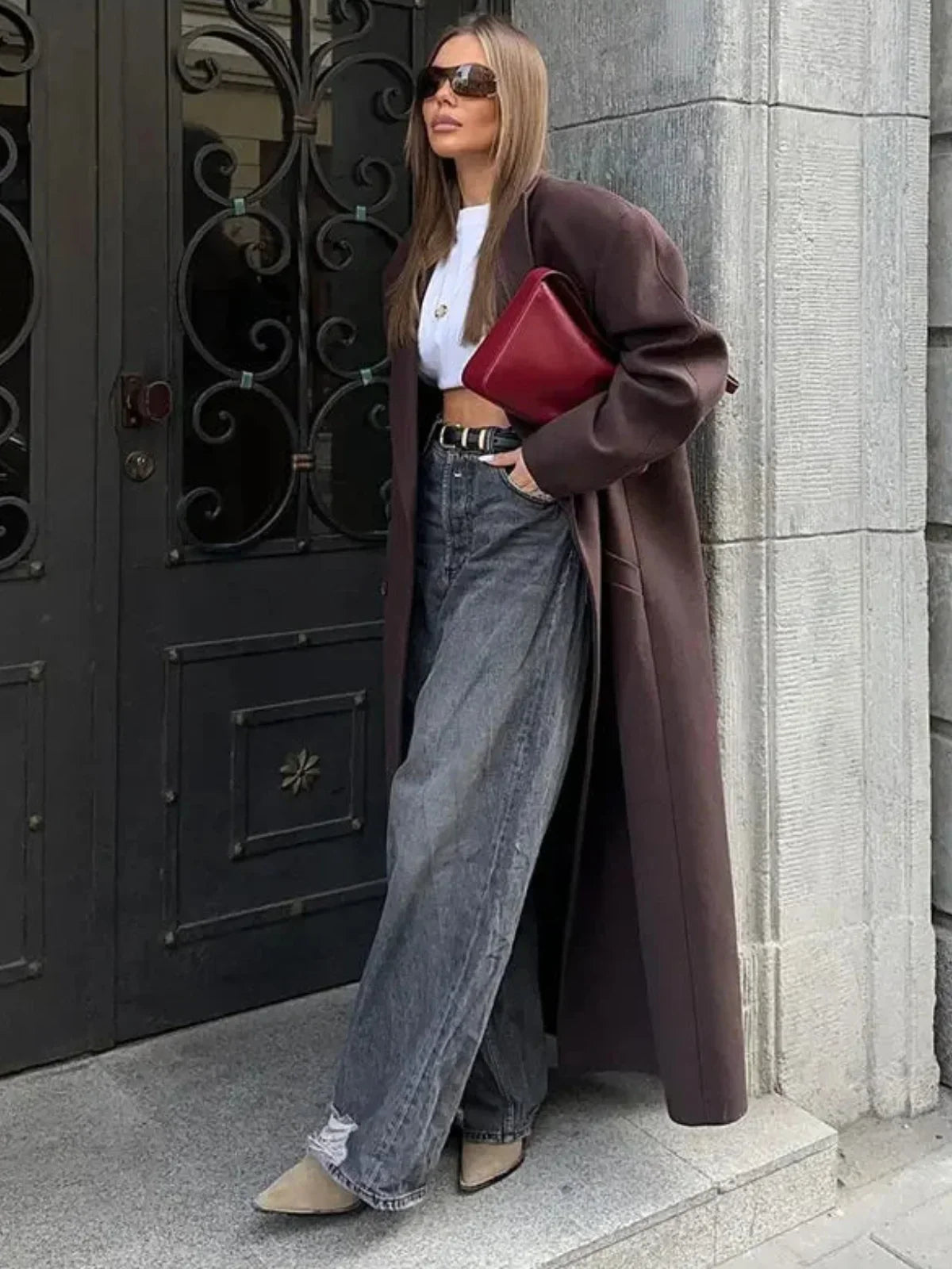 NOUVEAU RICHE Übergroßer, Doppelreihiger Woll-Trenchcoat