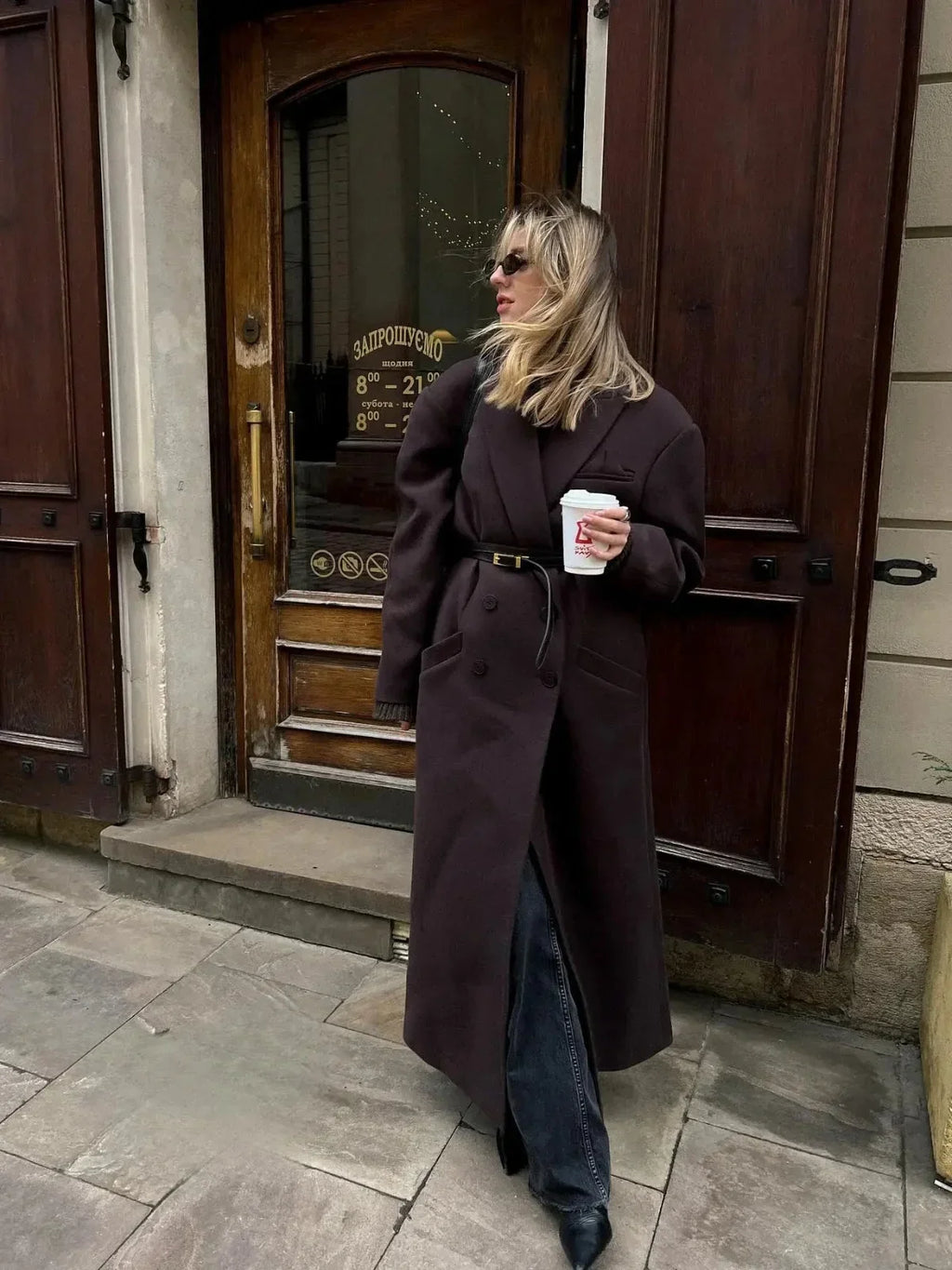 NOUVEAU RICHE Übergroßer, Doppelreihiger Woll-Trenchcoat