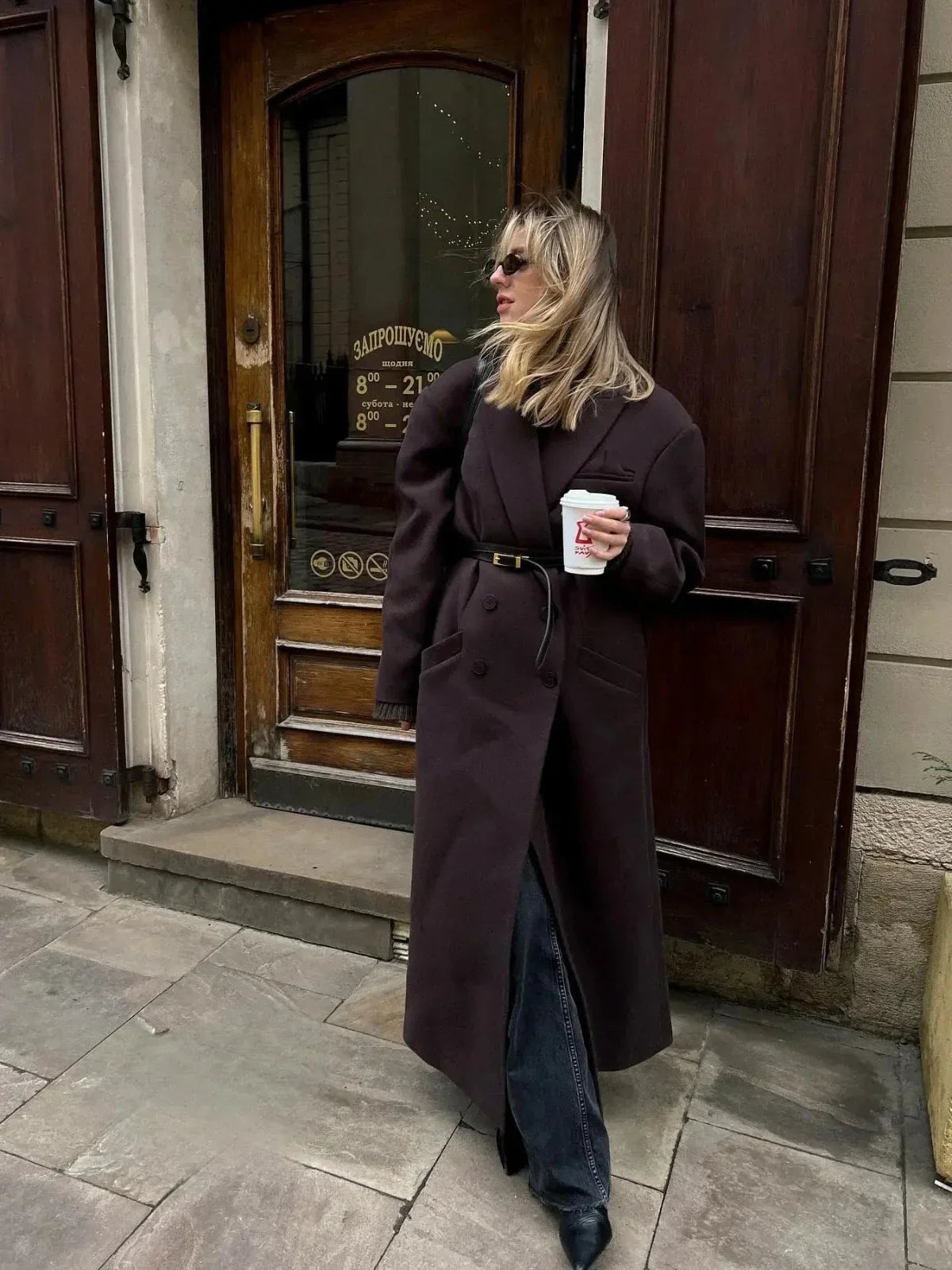 NOUVEAU RICHE Übergroßer, Doppelreihiger Woll-Trenchcoat
