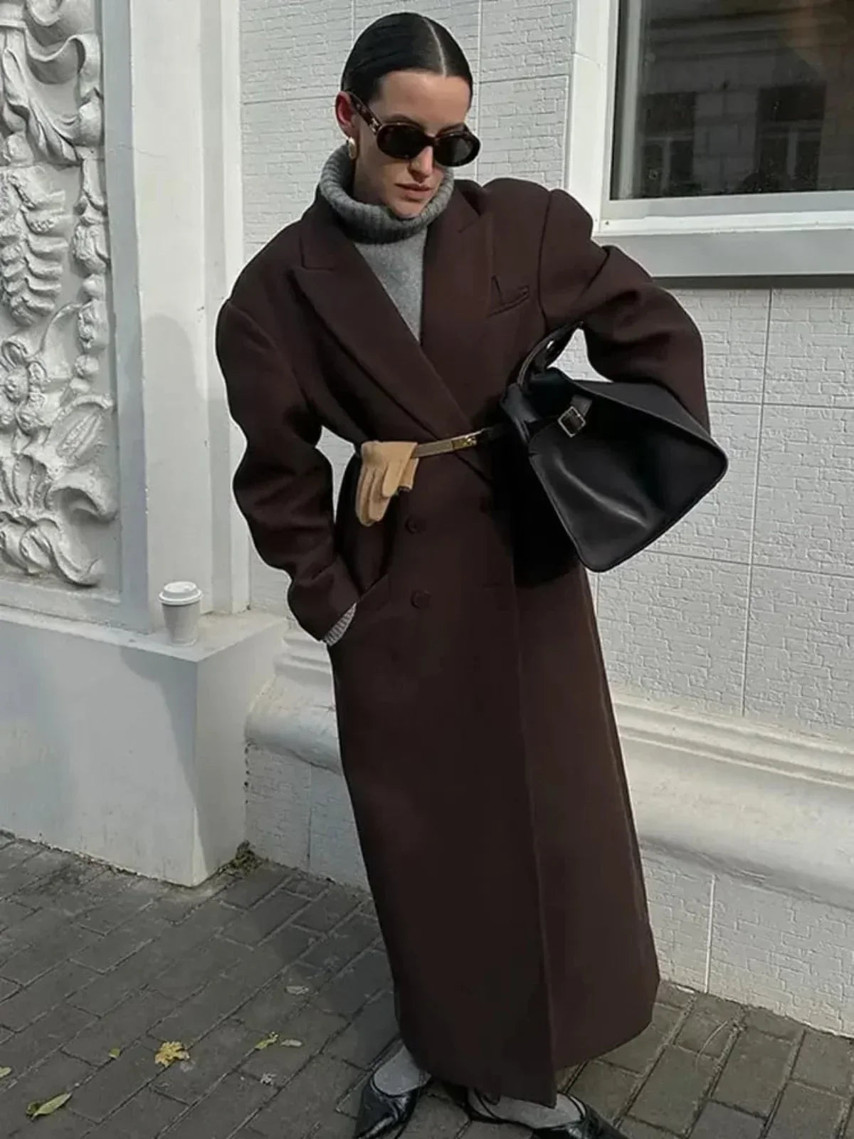 NOUVEAU RICHE Übergroßer, Doppelreihiger Woll-Trenchcoat
