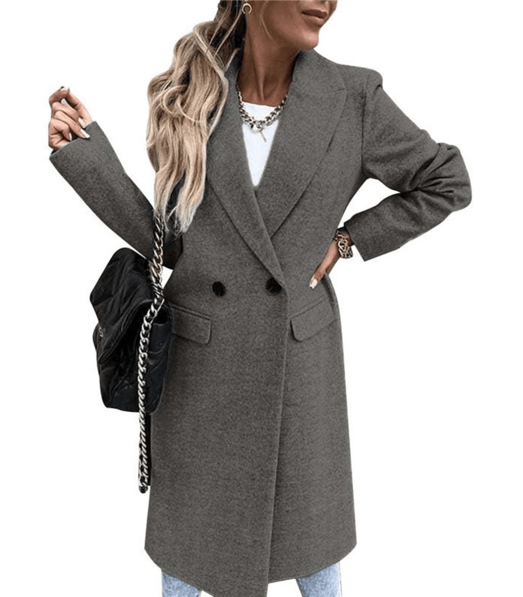 NOUVEAU RICHE Wollmantel Mit Taschen Und Knöpfen Warm Und Stilvoll - Winterjacke - Wintermäntel Damen Grau