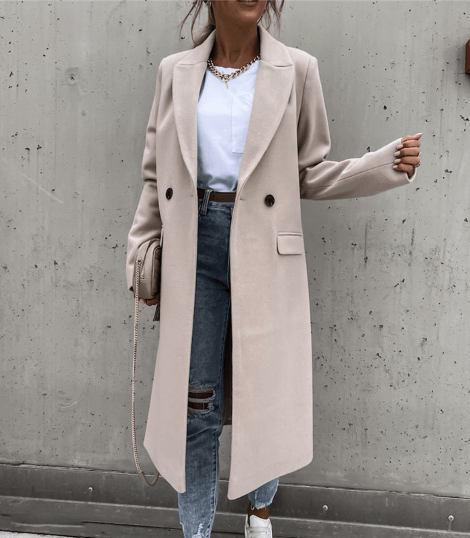 NOUVEAU RICHE Wollmantel Mit Taschen Und Knöpfen Warm Und Stilvoll - Winterjacke - Wintermäntel Damen Beige
