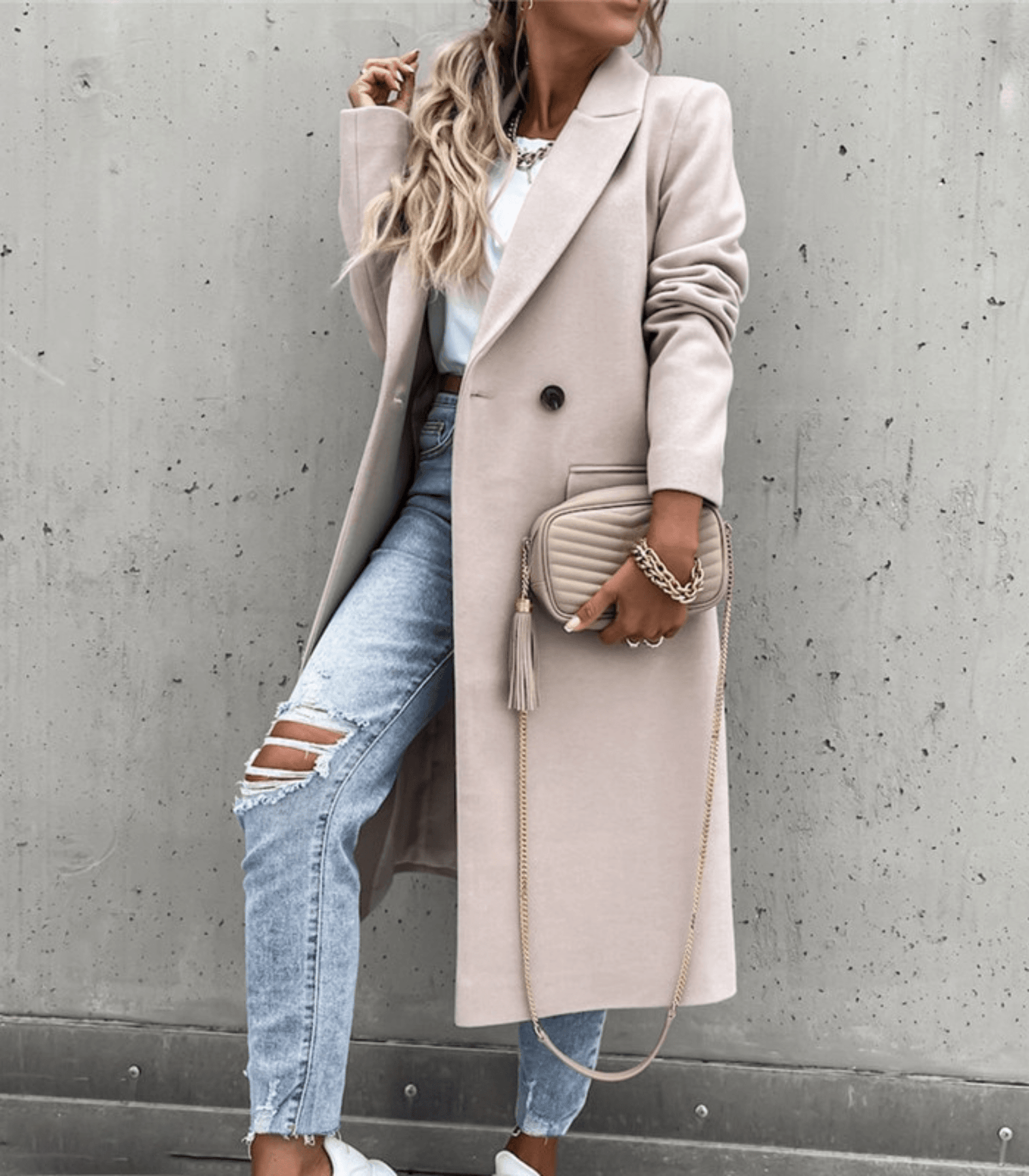 NOUVEAU RICHE Wollmantel Mit Taschen Und Knöpfen Warm Und Stilvoll - Winterjacke - Wintermäntel Damen