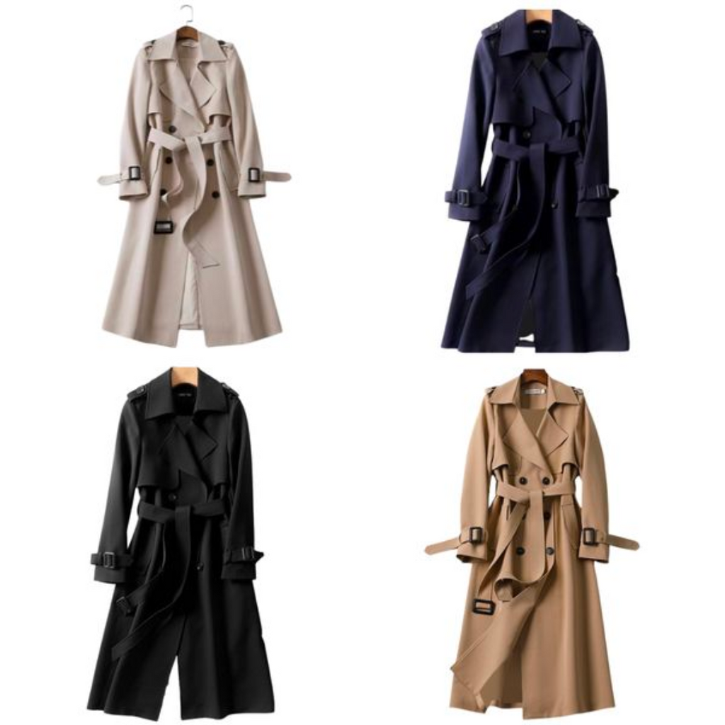 NOUVEAU RICHE Damen Eleganter Lange Damenmantel Doppelknöpfen Trenchcoat