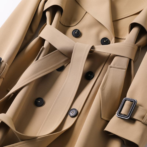 NOUVEAU RICHE Damen Eleganter Lange Damenmantel Doppelknöpfen Trenchcoat
