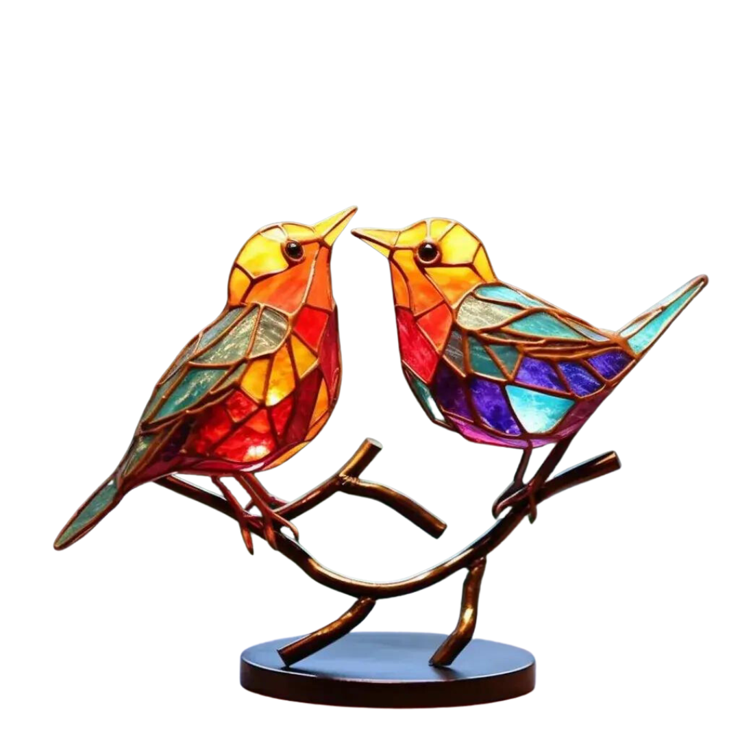 NOUVEAU RICHE Bunte Vögel auf Ast Dekoskulptur – Handgefertigte Vogel Dekofiguren für Regal & Fensterbank, 5 Varianten – ColorBirds Liebe