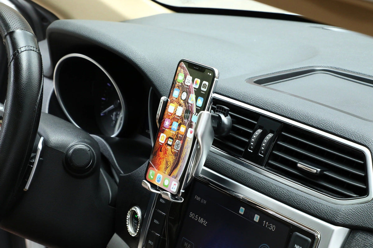 NOUVEAU RICHE Automatische Handyhalterung Auto mit kabellosem Ladegerät – Qi Halterung mit Infrarotsensor & 360° drehbar – GripCharge