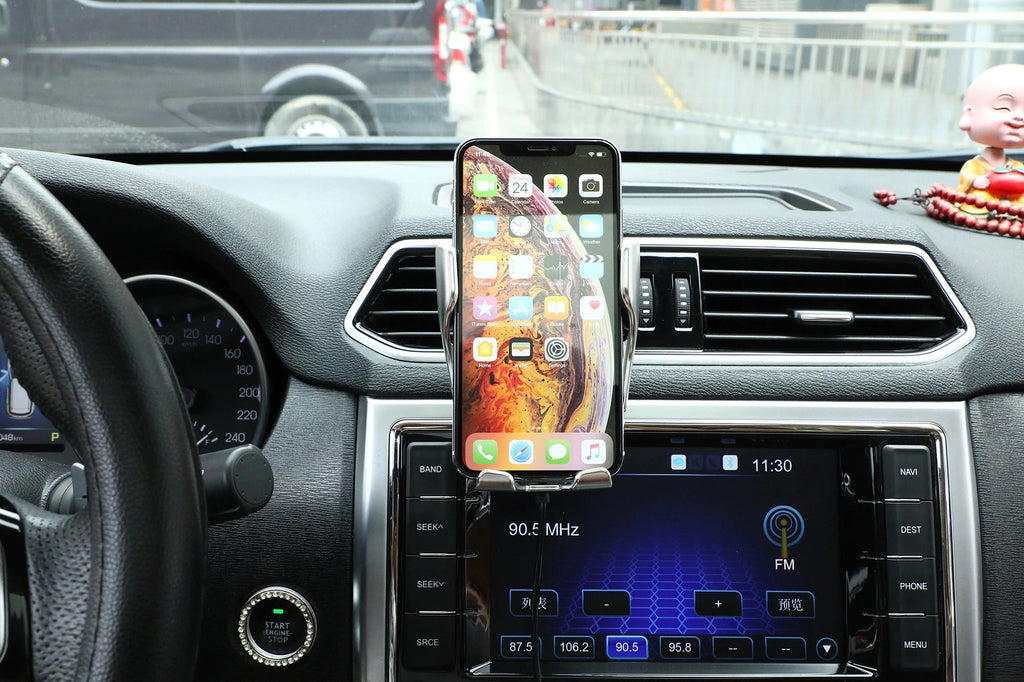 NOUVEAU RICHE Automatische Handyhalterung Auto mit kabellosem Ladegerät – Qi Halterung mit Infrarotsensor & 360° drehbar – GripCharge