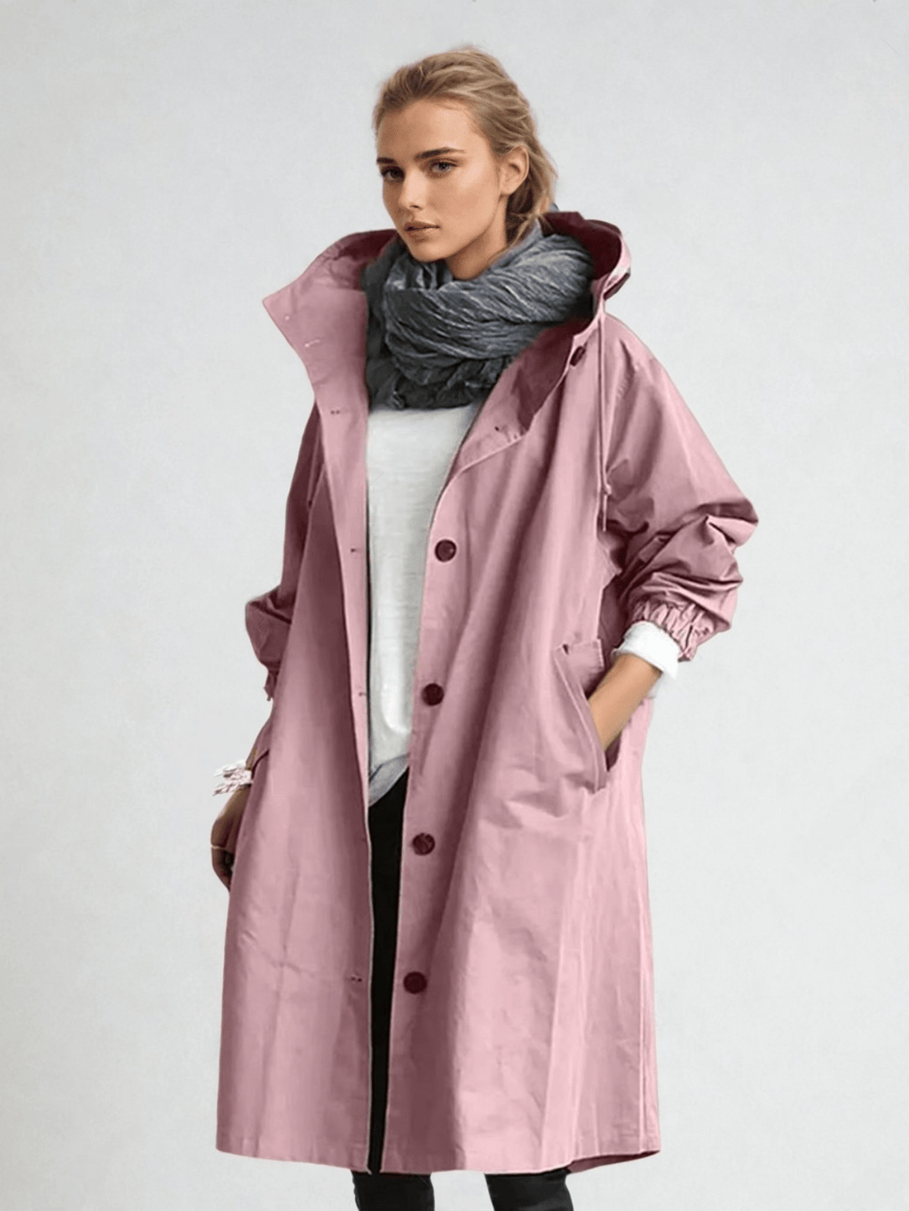 NOUVEAU RICHE Elizabeth | Dame Wasserabweisender Trenchcoat mit Gürtel - Eleganter Übergangsmantel & Windbreaker Rosa