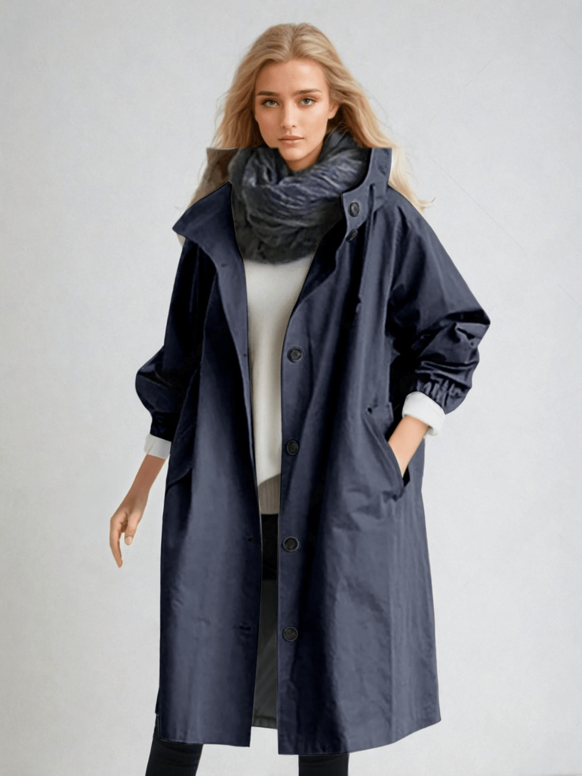 NOUVEAU RICHE Elizabeth | Dame Wasserabweisender Trenchcoat mit Gürtel - Eleganter Übergangsmantel & Windbreaker Marineblau