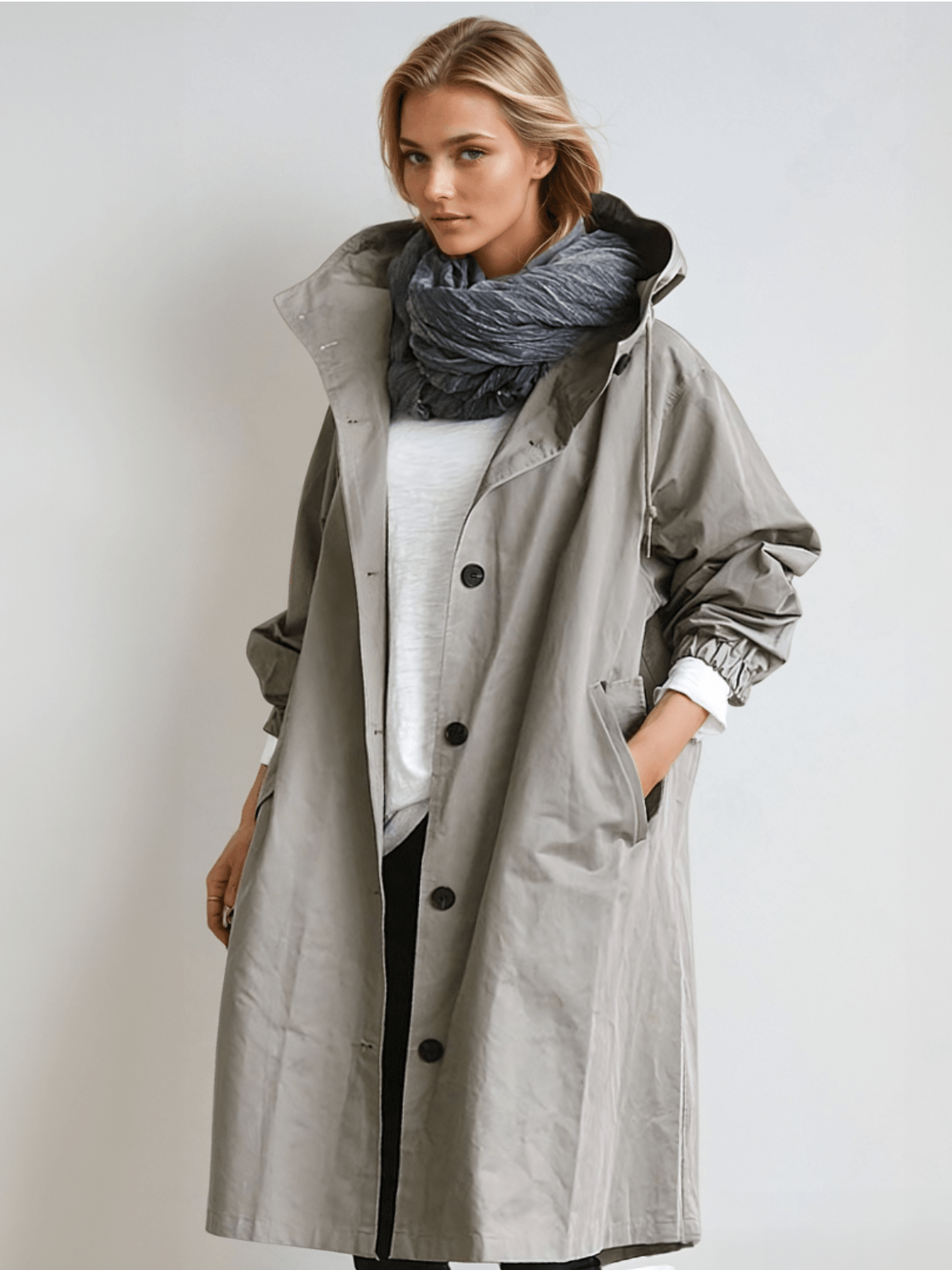 NOUVEAU RICHE Elizabeth | Dame Wasserabweisender Trenchcoat mit Gürtel - Eleganter Übergangsmantel & Windbreaker Grau