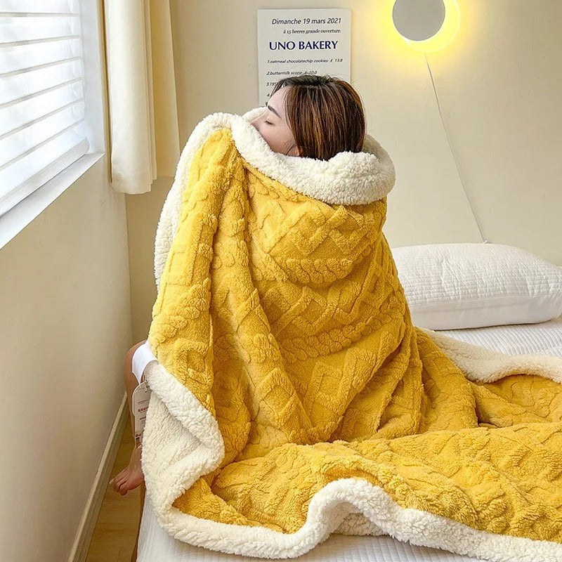 NOUVEAU RICHE Dicke Winter-Lammwolldecke – Sherpa Fleece Kuscheldecke für Sofa & Bett, Warme Wohndecke, 4 Grössen – WarmWool