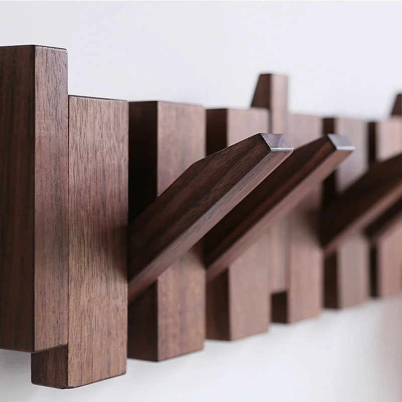 NOUVEAU RICHE HarmonyCoat Holz-Klavier-Garderobenleiste – Wandgarderobe im Klaviertasten-Design, Massivholz, 4, 6 oder 8 Haken Walnussholz
