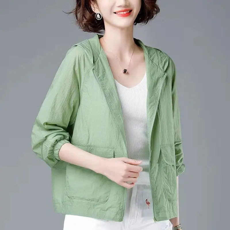 NOUVEAU RICHE Damen Winddichte Regenjacke Mit Kapuze Lockere Passform