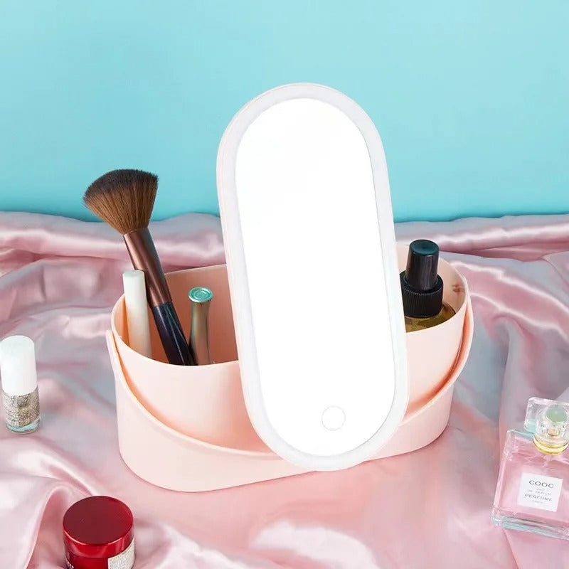 NOUVEAU RICHE Make-up Koffer mit LED-Spiegel – Reise-Kosmetikkoffer mit Licht und verstellbaren Fächern, Pink, Weiss oder Farbverlauf – Lumivault