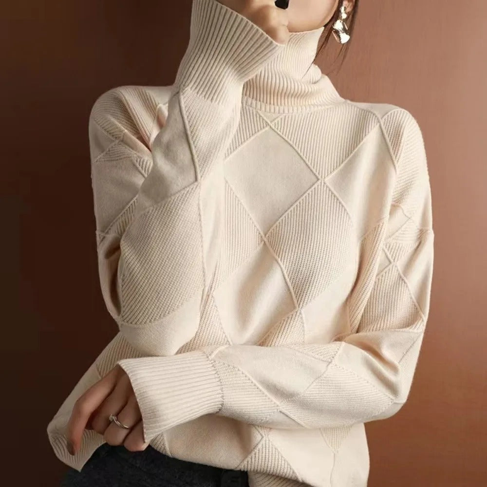 NOUVEAU RICHE Damen Rollkragenpullover Luxus Komfort Stil - Pullover Beige