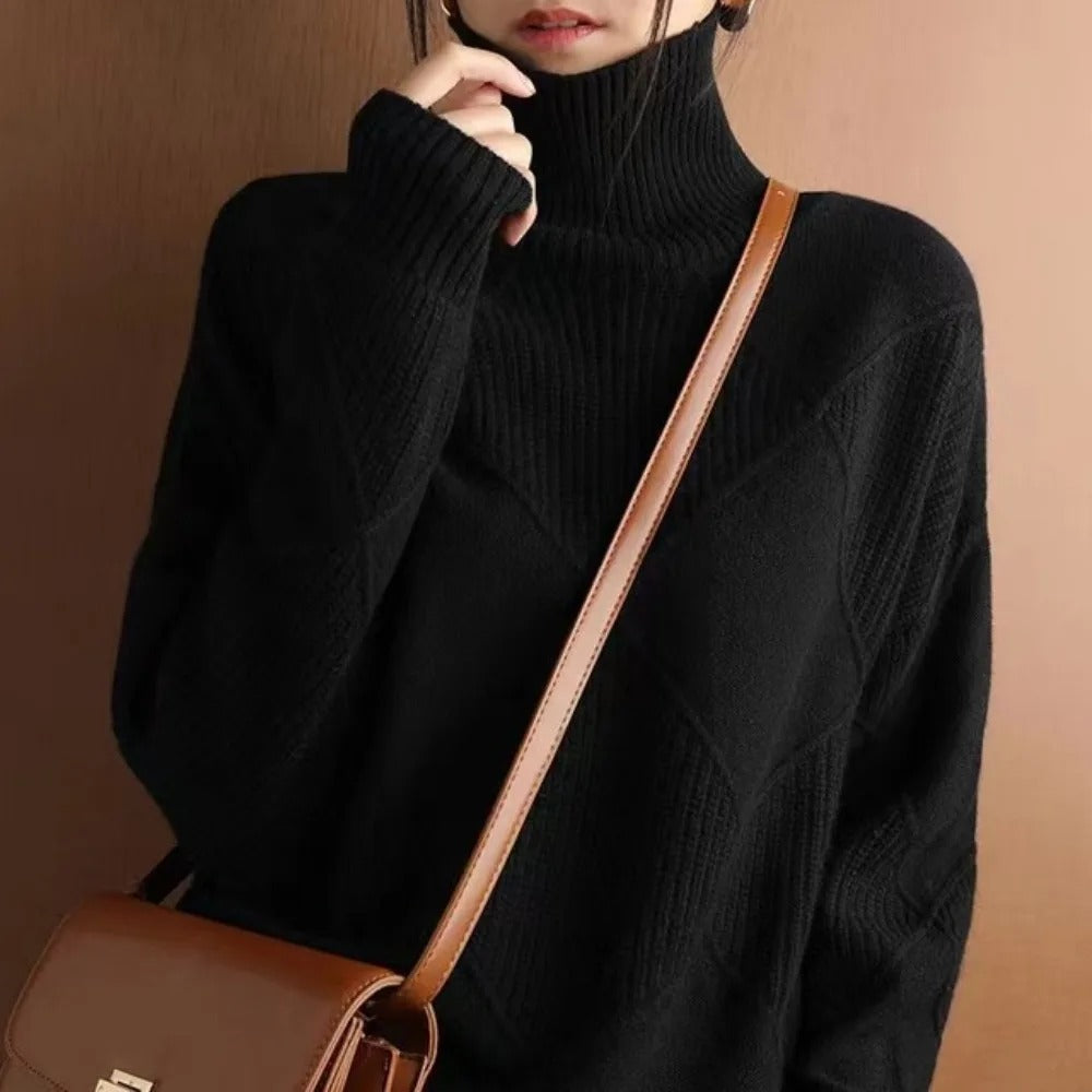 NOUVEAU RICHE Damen Rollkragenpullover Luxus Komfort Stil - Pullover Schwarz